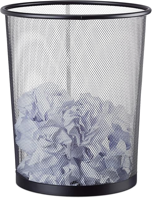 Relaxdays Metal Trash Can, Large Paper Bin for Office, 20L Dustbin, 30 cm Ø, Height 35 cm, Black