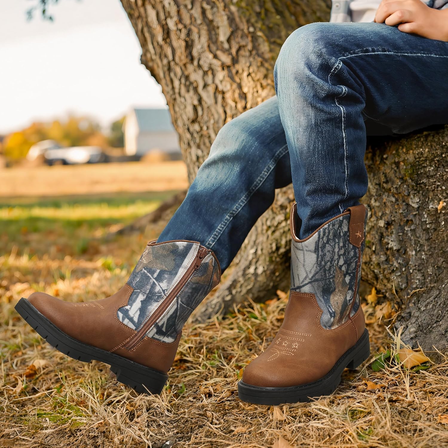 DREAM PAIRS Boys Girls Cowboy Boots Kids Western Riding Mid Calf Boots with Side Zipper (Toddler/Little Kid/Big Kid) - Image 3