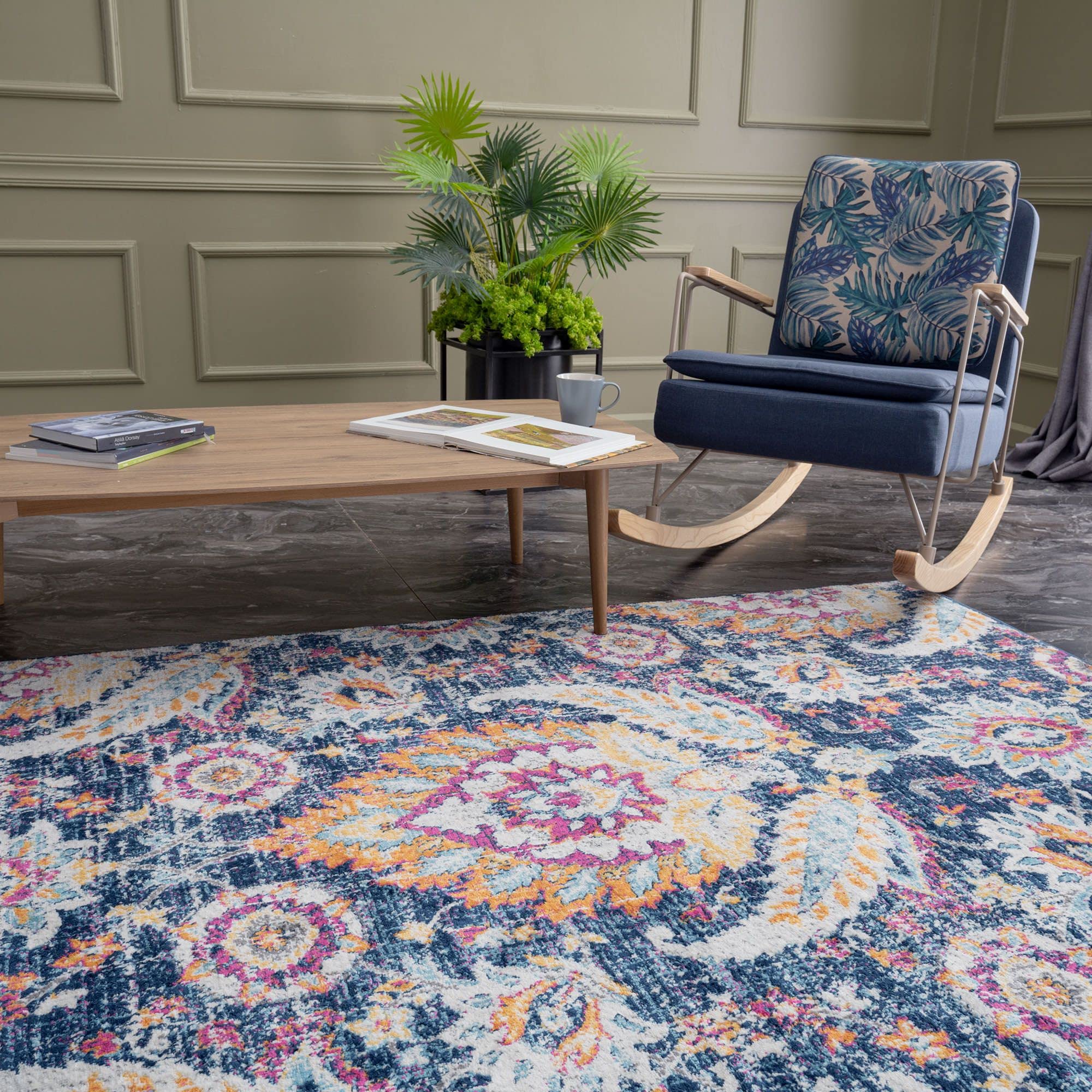 The Rugs Unisex Multi Marrakech Colour Distressed Floral Area Rug And Runner 420 160Cm X 230Cm