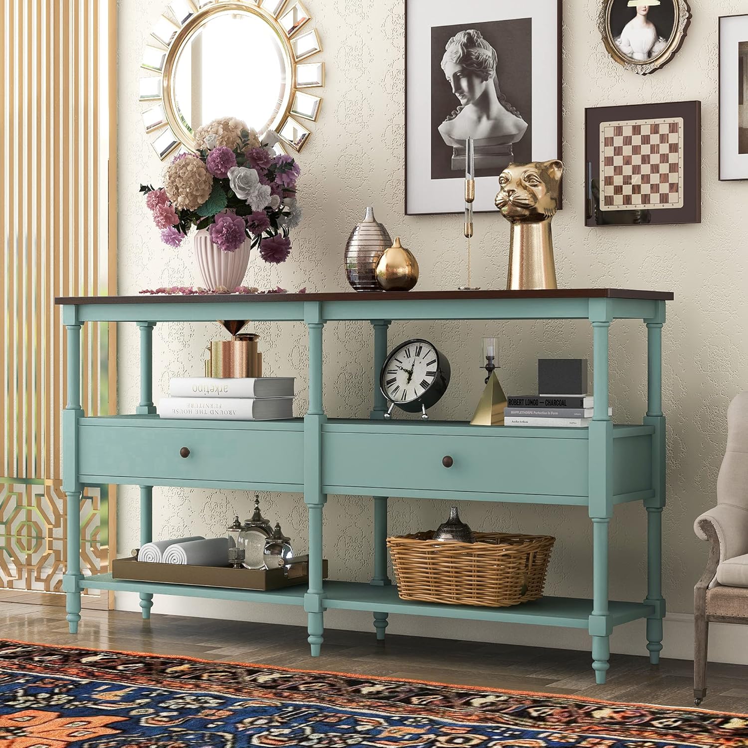 Merax Rustic Console Sofa Table with 3Tier Open Storage