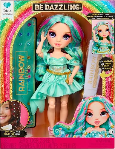 Rainbow High Be Dazzling - Celine Turquoise - Teal 28cm Fashion Doll with Bedazzling Tool, Sparkle Gems and Styling Accessories - 12