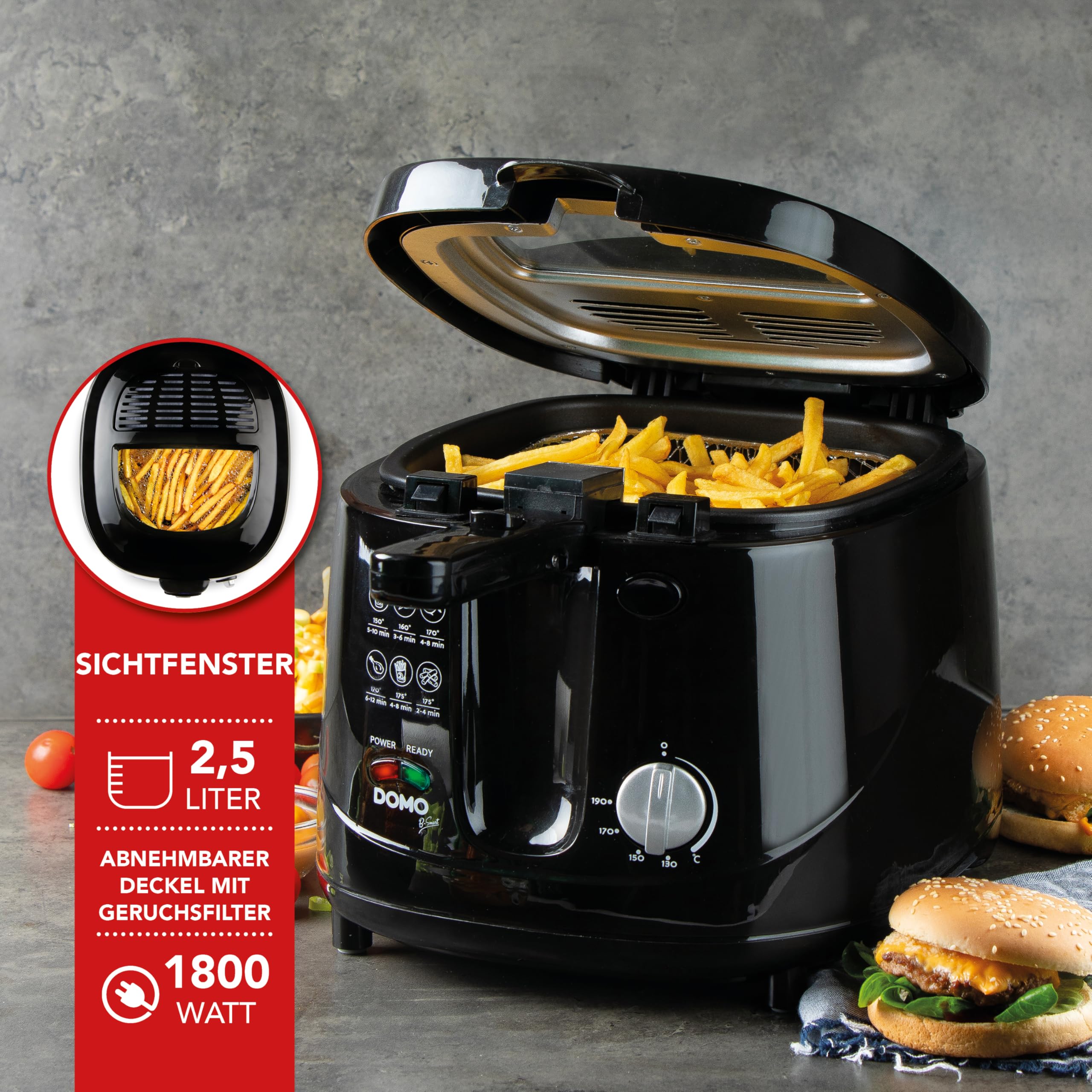 Domo DO-461FR - Freidora, 1800 W, 2,5 l, color negro