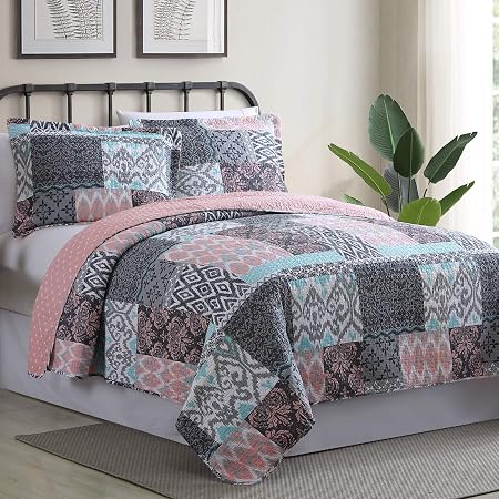 Set Piumone King/California King 8 Pezzi – Modern Threads Rosa E Bianco Sporco – Microfibra Morbida - copertina