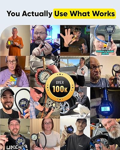 Miniatura 6 de Medidor de presión de neumáticos para automóviles - Números de esfera grandes y portabrocas giratorio de 360°, manómetro de presión de aire preciso