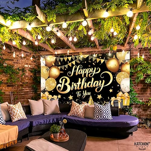 Miniatura 7 de KatchOn, Cartel de feliz cumpleaños negro y dorado  Xtragrande de 72 x 44 pulgadas  Decoraciones de cumpleaños para mujeres, hombres, niños y niñas
