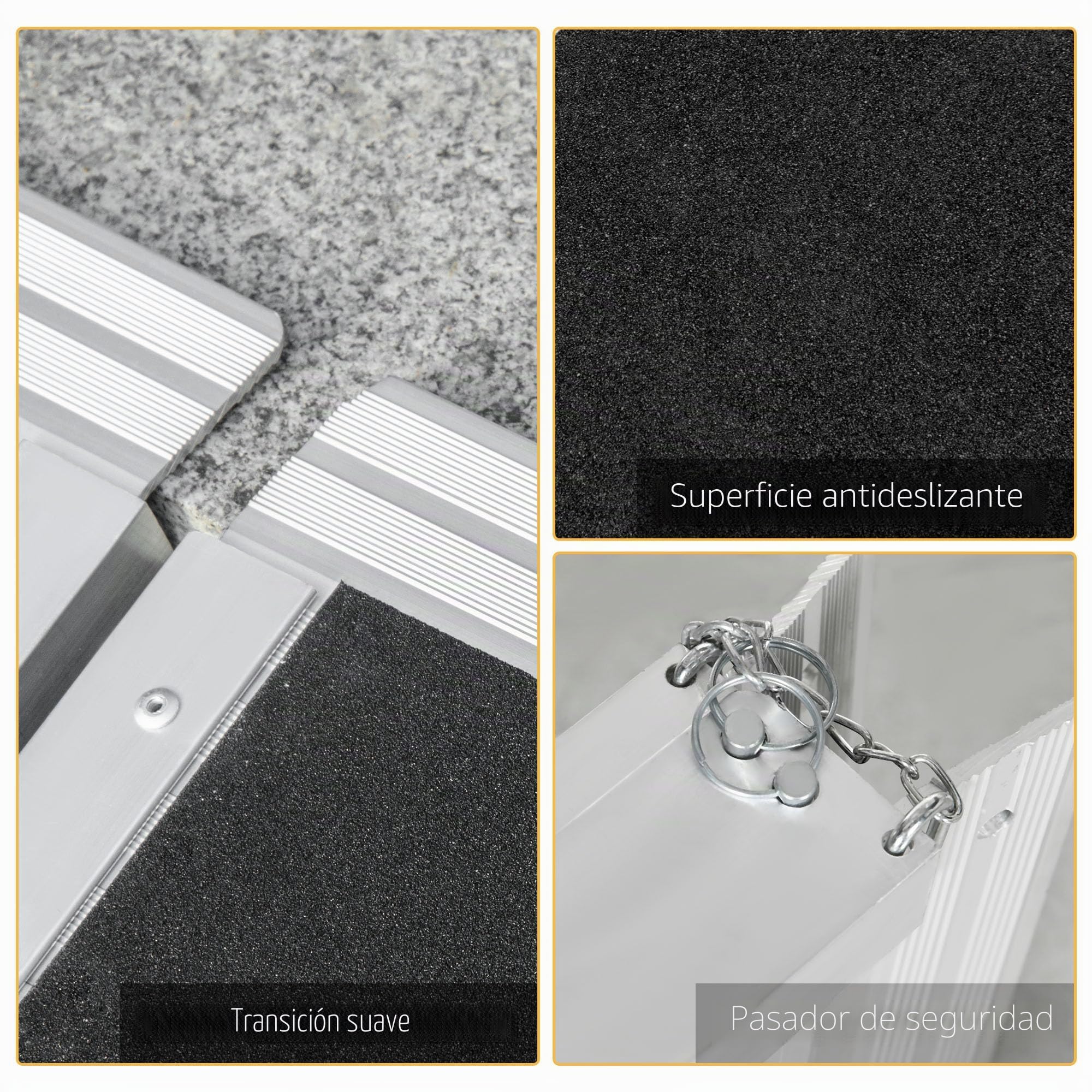 HOMCOM Rampa de Silla de Ruedas Rampa de Carga Rampa de Acceso Antideslizante Plegable con Bordes de Seguridad MAX. 270 kg. 60 x 73 x 5 cm. Negro