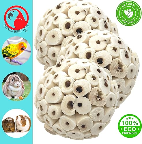 Miniatura 3 de Bonka Bird Toys 1214 pk3 Sola Atta Balls Pies Beak Chew Forraje Natural Orgánico Pequeña Pelota para Mascotas