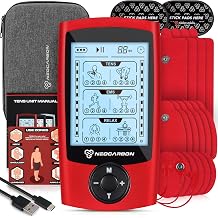 NEOCARBON TENS Unit Muscle Stimulator, Massager Machine for Shoulder, Neck, Sciatica and Back Pain Relief, Electronic Pulse Massage Physical Therapy, Red