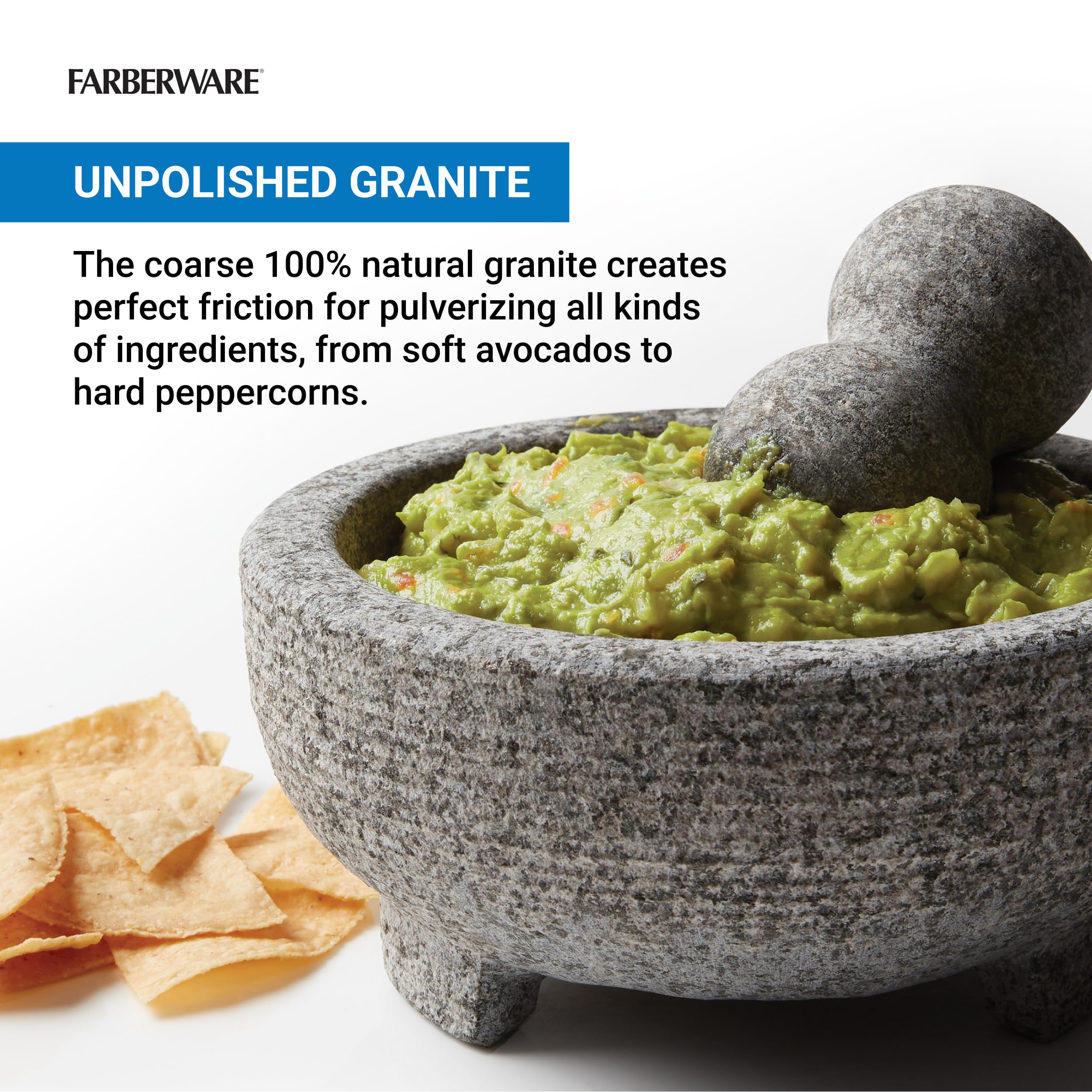 Farberware 5216415 Professionelle Granit Molcajete Mörser und Stößel Stein Schleifer, Edelstahl, braun|grau|beige