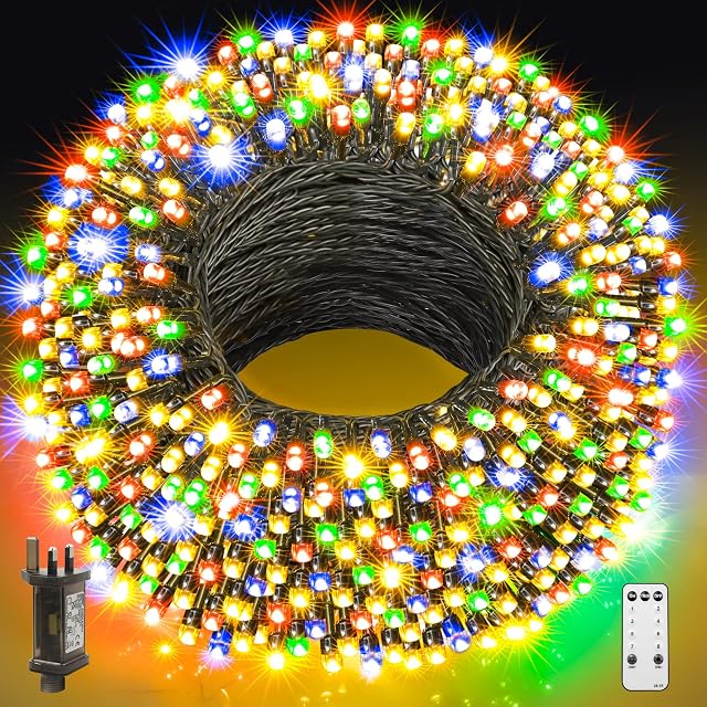 GYLEFY Outdoor Christmas Lights, 100M 800 LED Xmas Fairy String Lights, Waterproof Remote Control Christmas Tree Lights, Multicolour Christmas Decorations for Indoor and Outdoor