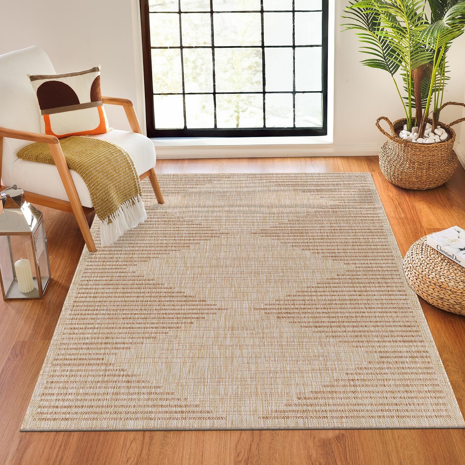 Livabliss Tuareg-Global Tan Ivory Beige Graphic In- & Outdoor Jute-Look Rug 120 X 170 Cm Easy CareNon Shedding from B&Q