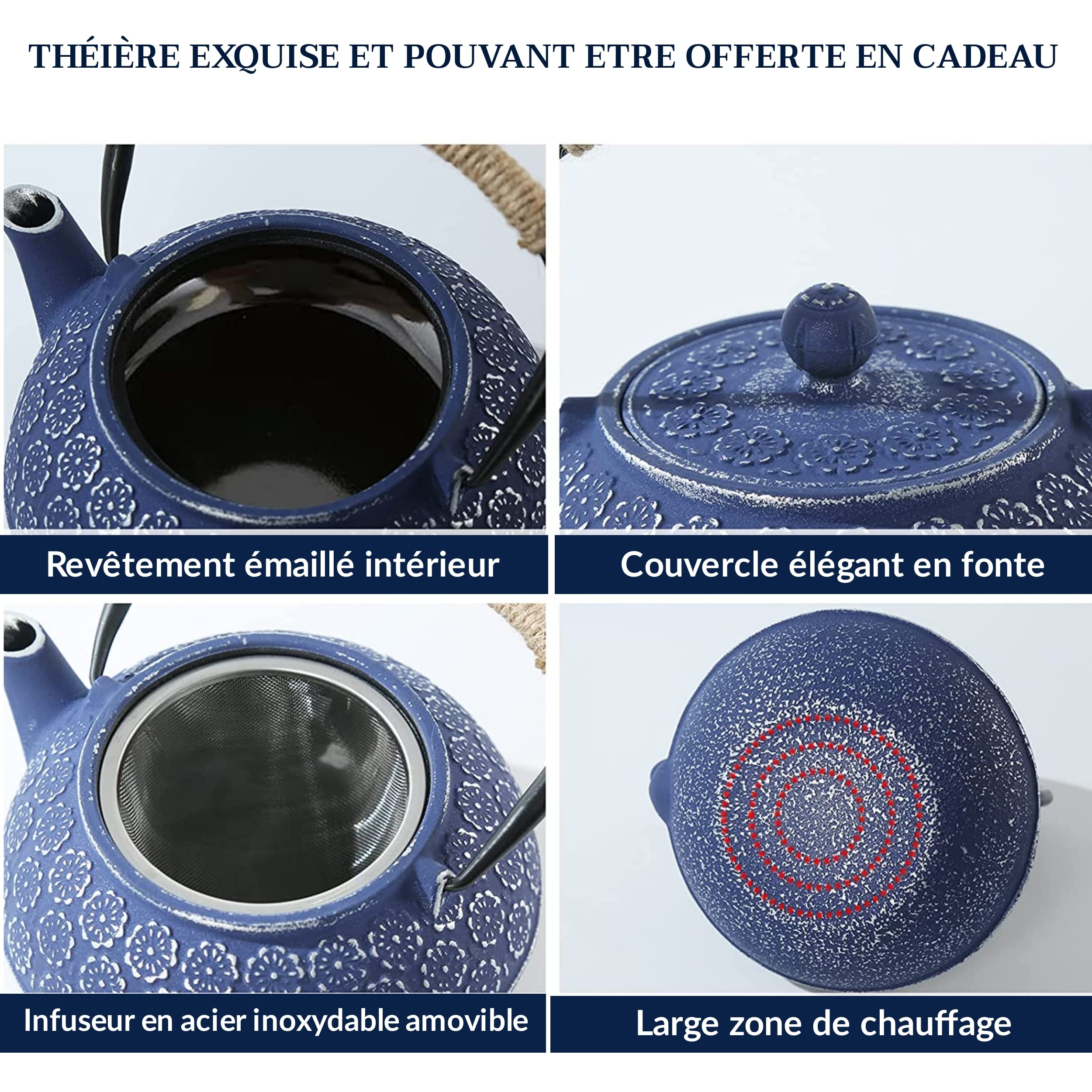 Théière Japonaise en Fonte Premium WAZUQU Muji Bleue 0,65 Litre