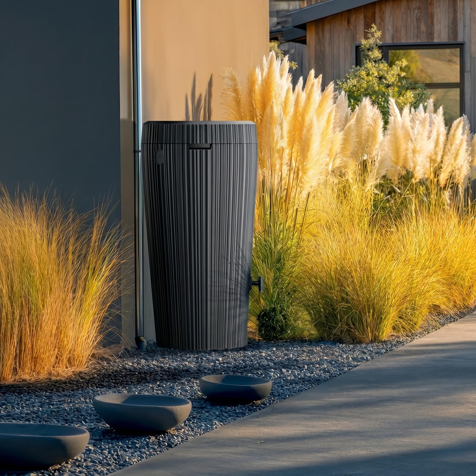 YourCasa Regentonne 210 Liter [EcoVase] mit Wasserhahn - Bepflanzbar - Regenfass Frostsicher Kunststoff - Regenwassertonne - Regenwassertank Garten Wassertank Regensammler (Anthrazit)