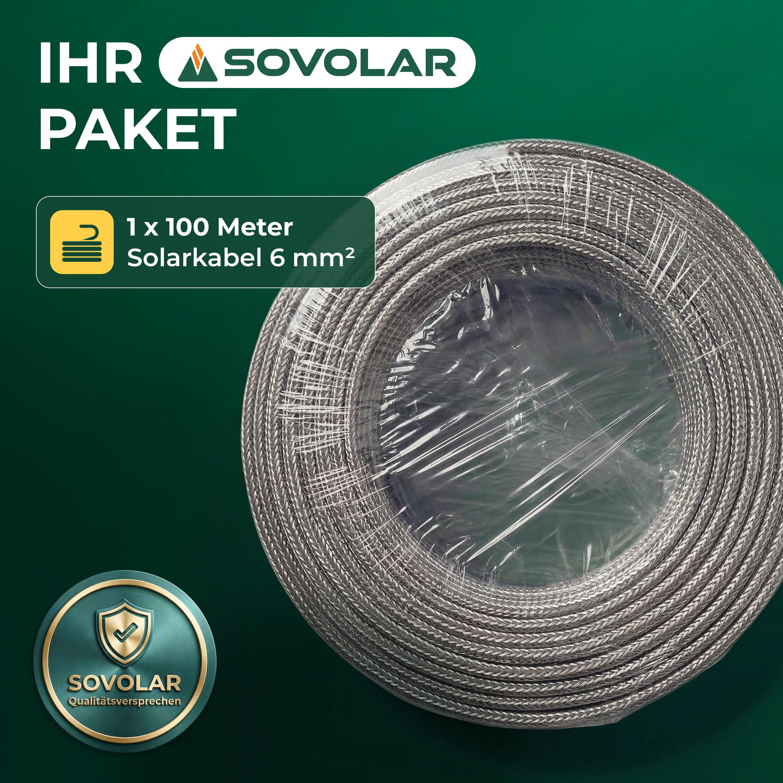 Sovolar Solarkabel 6mm2 50m PV Kabel 6mm2 Edelstahlgeflecht als Kabelschutz. Solarkabel Verlängerung mit Kabelschutz Tiere für Photovoltaik Kabel mit Nagerschutz und Privatkunden mit 0% Mehrwertsteuer