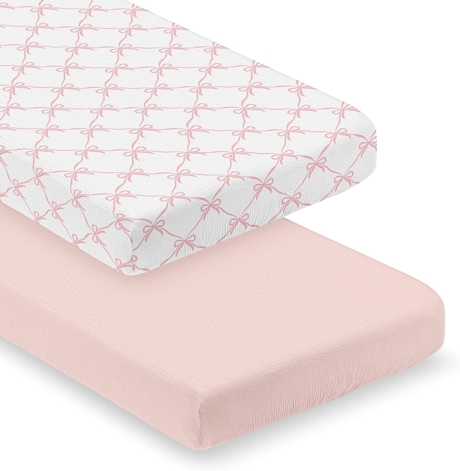 Sweet Jojo Designs 2-Piece Muslin Crib Sheets (Pink Bows) for Baby Girls, Infant Nursery, Toddler Room - Standard Size 100% Cotton Sheet Set (Solid Blush & Bow, Ballerina, Ballet Princess Collection)