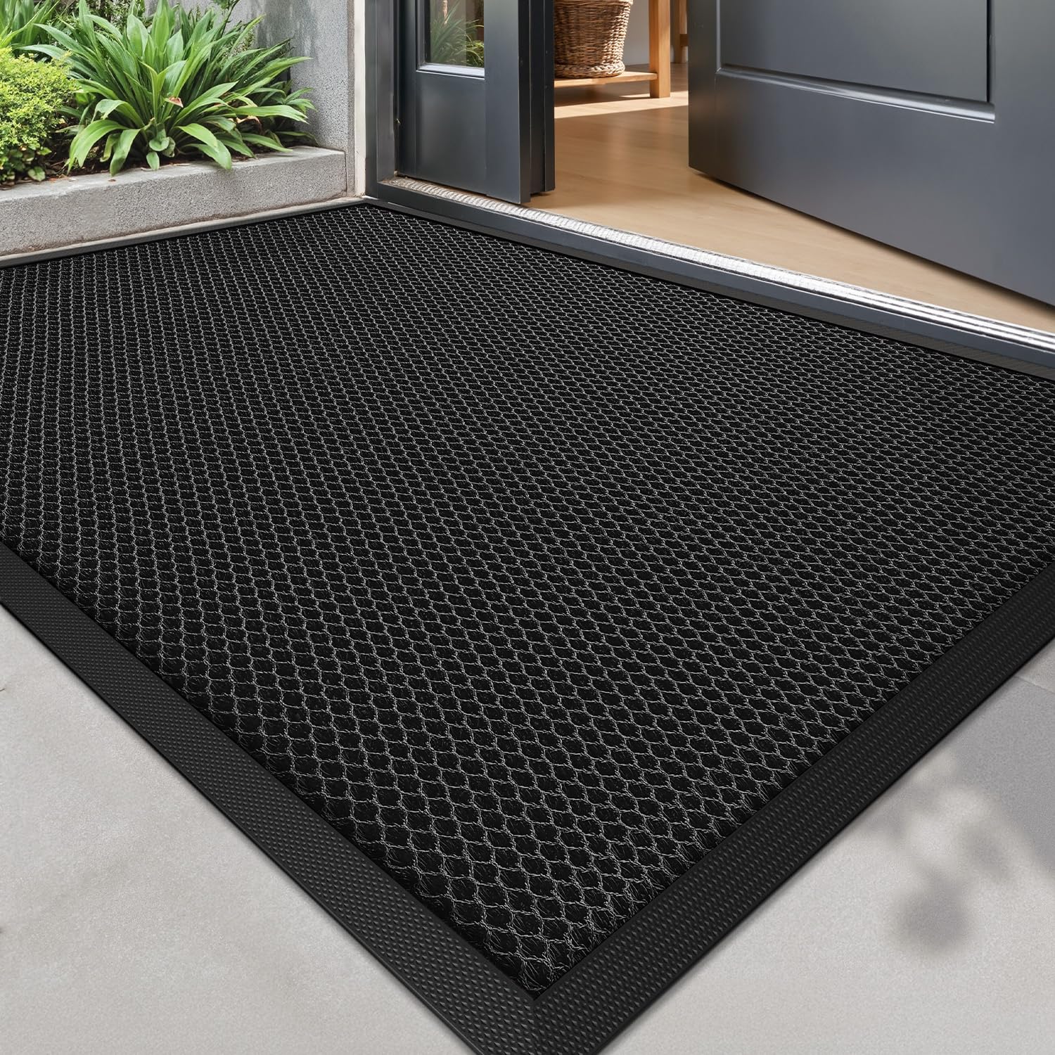 LUMI Felpudo De Uso Intensivo para Puerta Principal Exterior 80x120 cm, Antideslizante y Duradero, Atrapa Suciedad, Resistente a Manchas y Decoloración, Negro