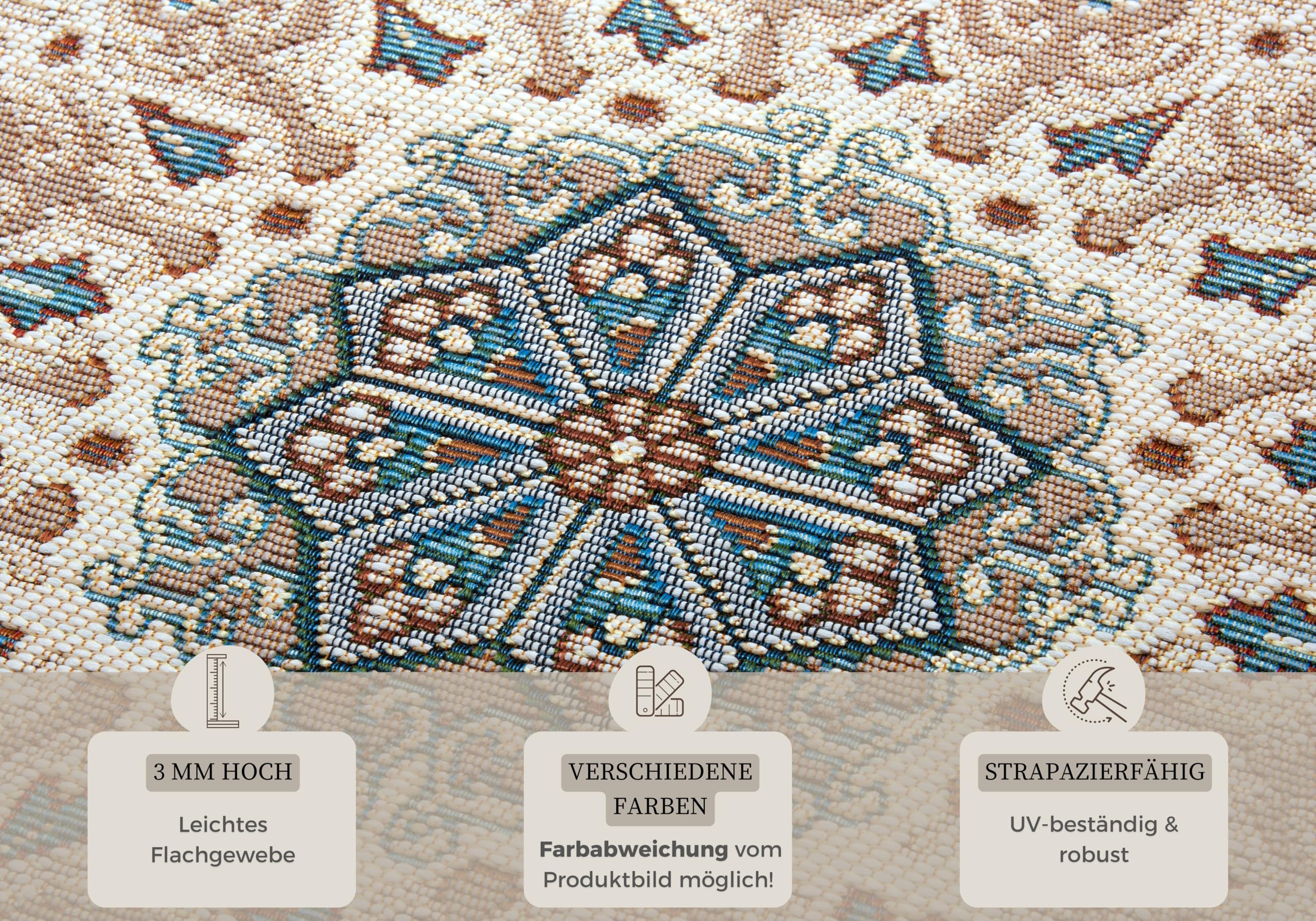 Hanse Home Kadi In- & Outdoor Teppich Orientalisch – Orient Flachgewebe, Orientalisches Design Klassisch, ÖKO-TEX Wetterfest & UV-beständig für Balkon, Terrasse, Garten – Grau Creme, 240x340cm