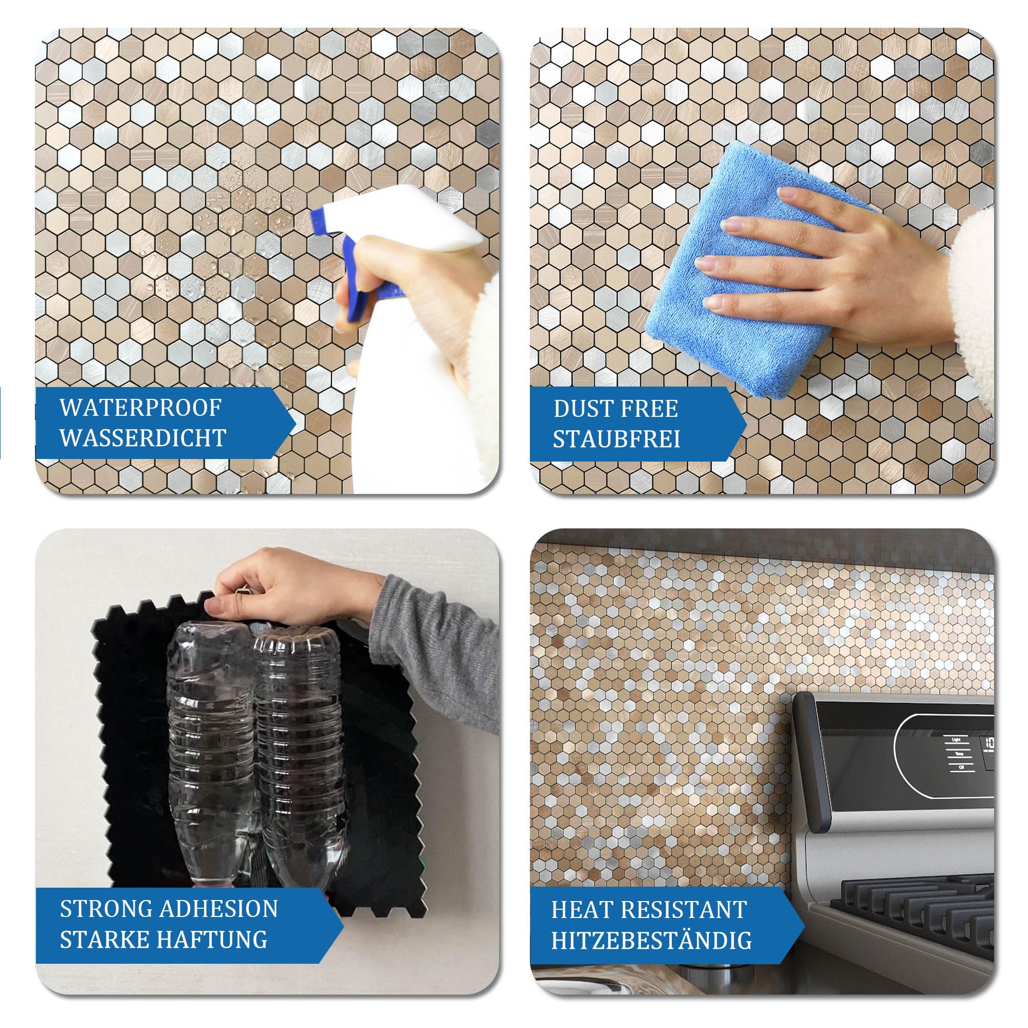 MOFIT Adesivo Piastrelle Esagonali Mosaico Cucina Marrone 10pezzi