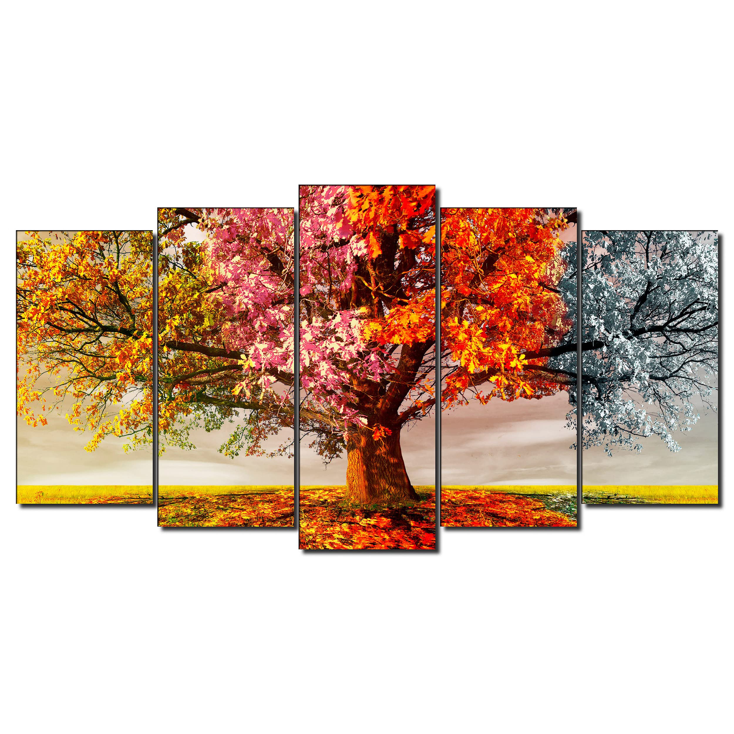 DekoArte - Cuadros Modernos Impresión Imagen Artística | 5 Piezas 150x80cm | Lienzo Decorativo Para Tu Salón o Dormitorio | Estilo Paisaje Árboles Cuatro Estaciones Del Año