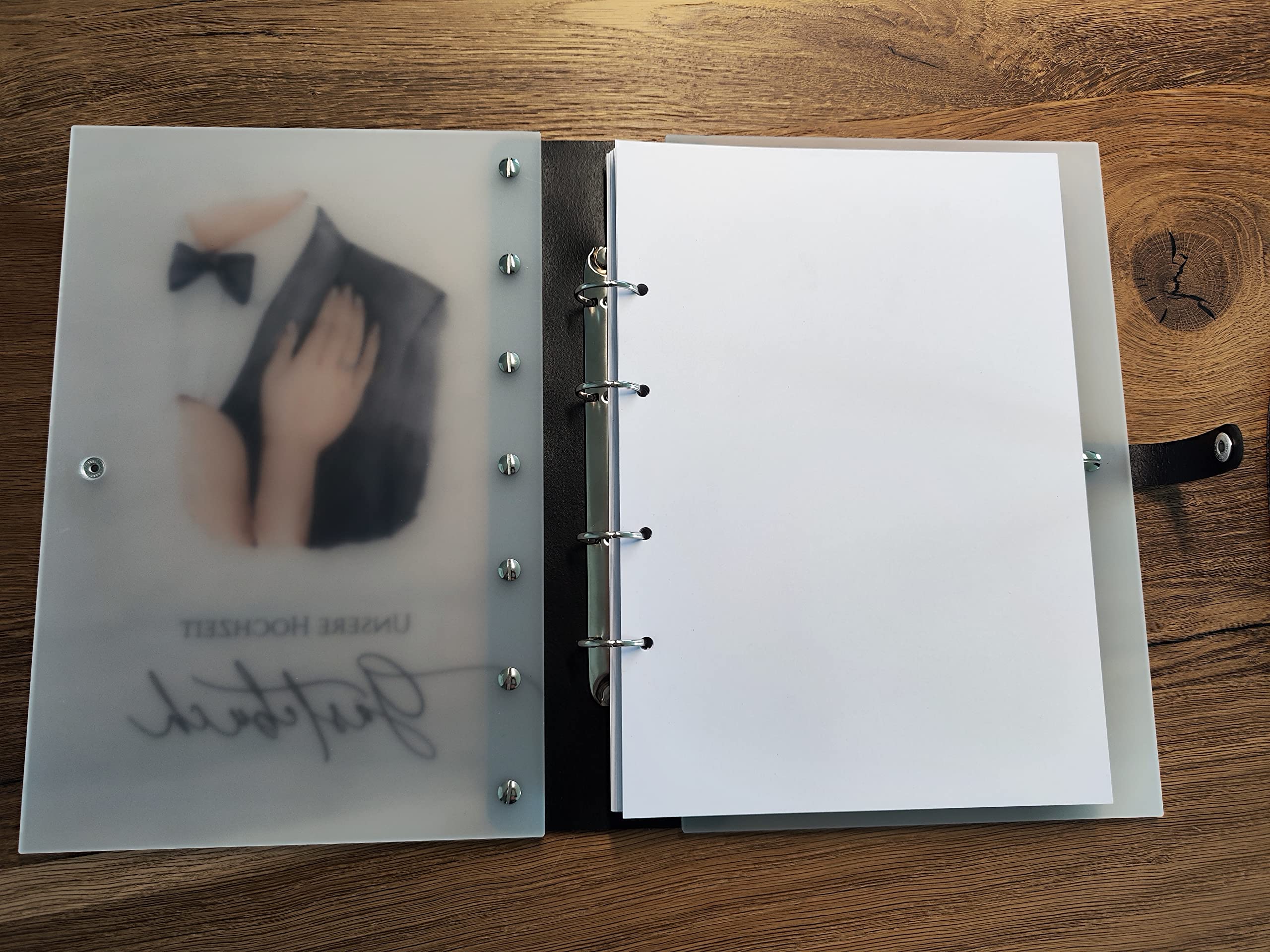Manschin-Laserdesign Exclusives Hochzeit Gästebuch/Fotobuch aus Acrylglas und Ledereinband mit 50 Blätter (100 Seiten)
