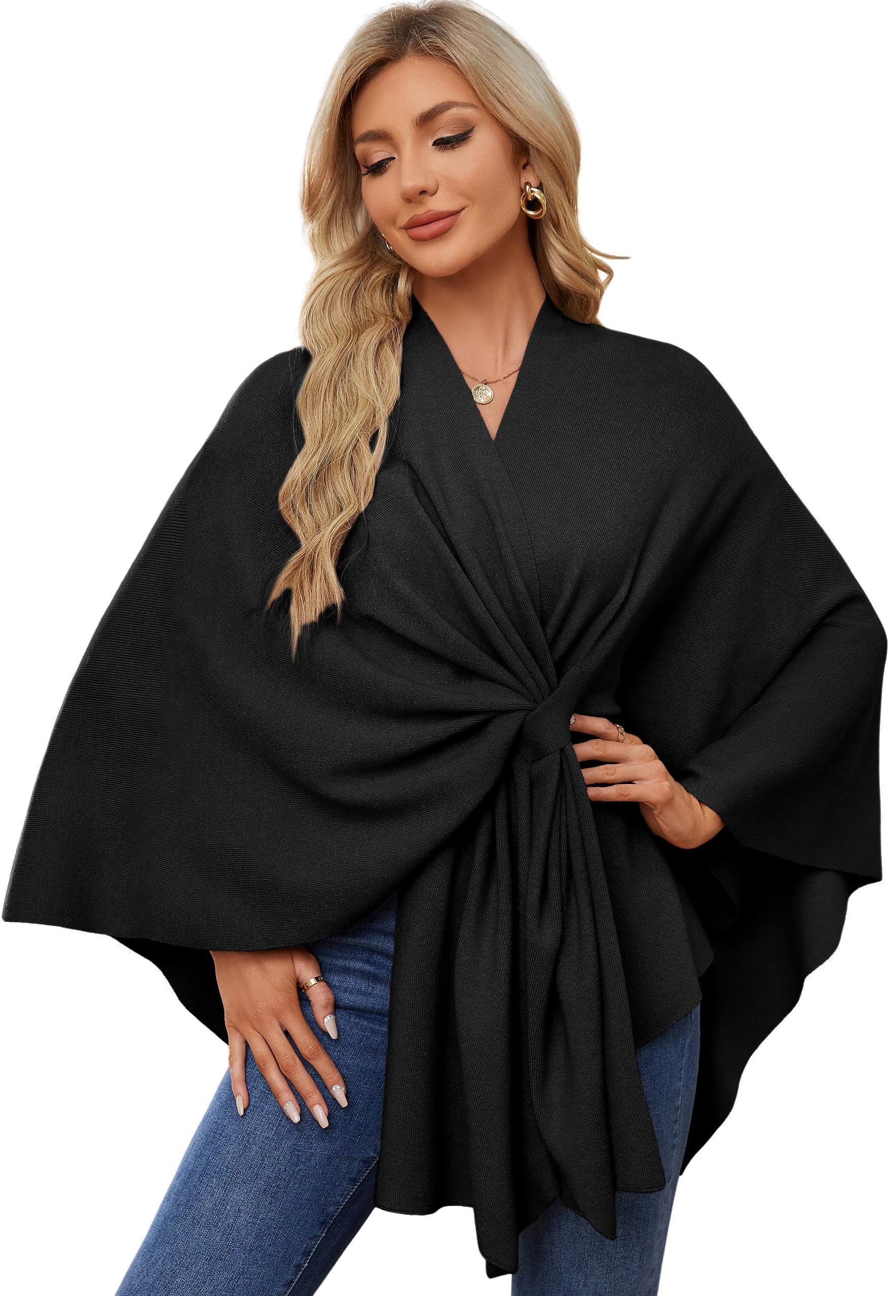 PULIWomen's Elegant Shawl Wraps Soft Open Front Poncho Sweater for Spring Fall Winter