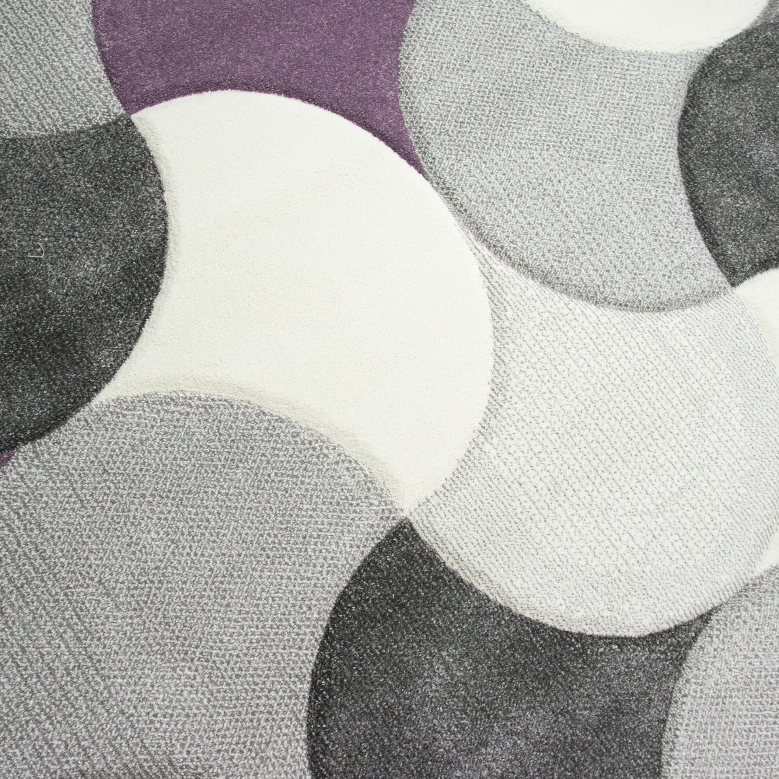 Teppich-Traum Teppich Läufer lang Flur modernes Bogenmuster Kurzflorteppich modern weich Konturenschnitt Lila-Grau 80 x 300 cm