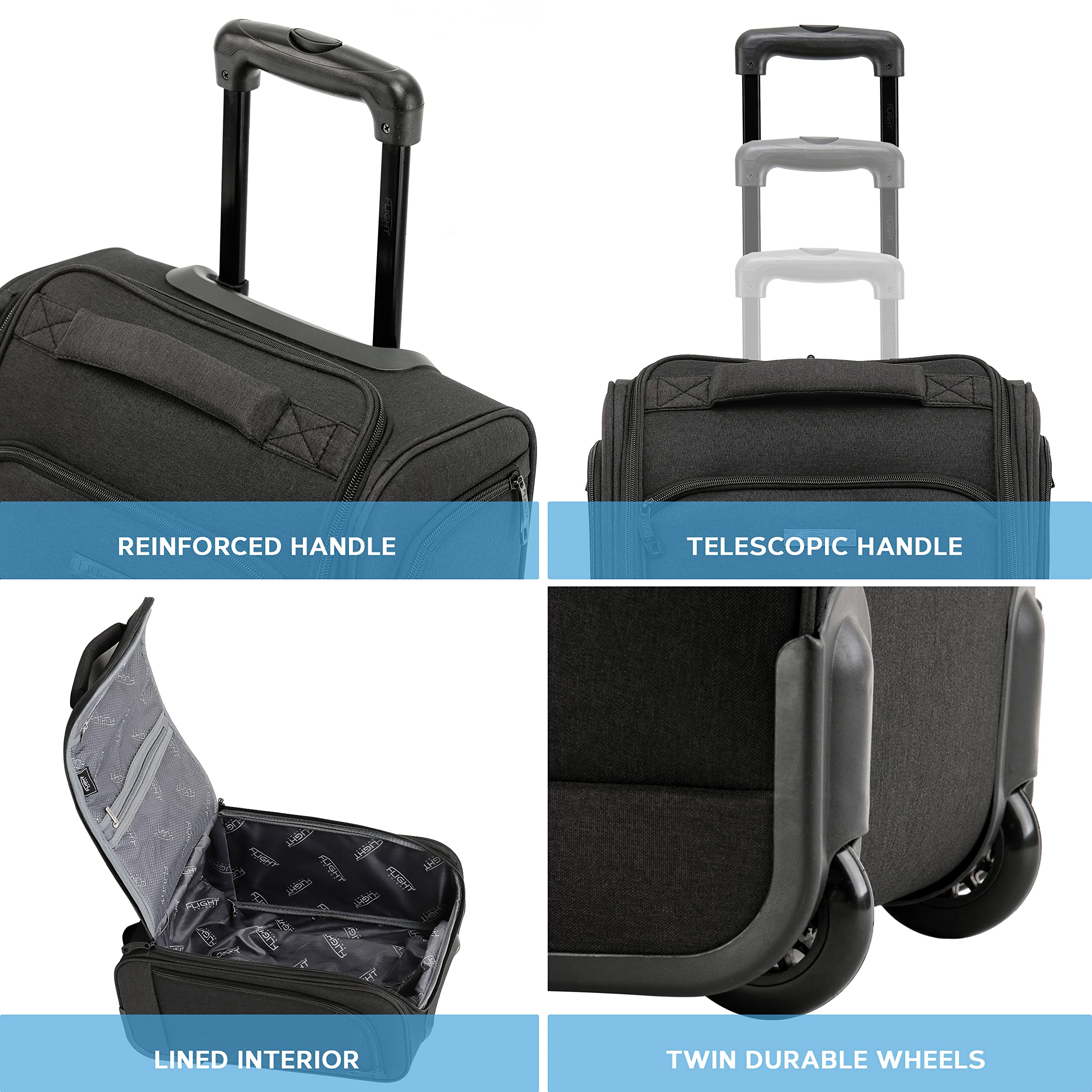 Flight Knight 45x36x20cm easyJet Underseat Carry On Non Priority Approved Hand Luggage Case - 2 Wheels - Ultra Lightweight Durable Soft Case Textile Cabin Suitcase