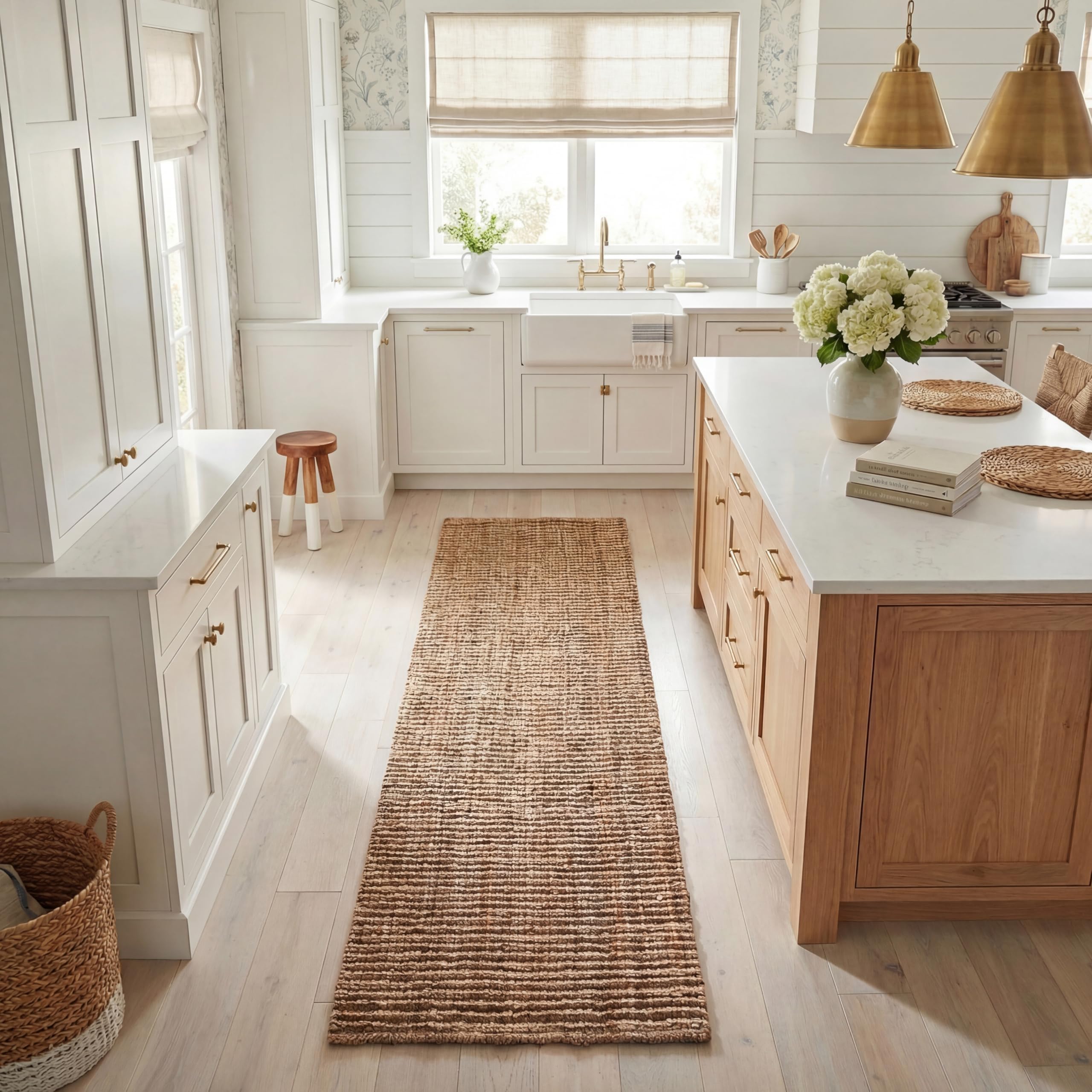 Natural Fiber Collection Runner Rug - 2'6" x 8', Natural Brown, Handmade Jute, Farmhouse Style, Chunky Textured Thick Pile (NF447A)