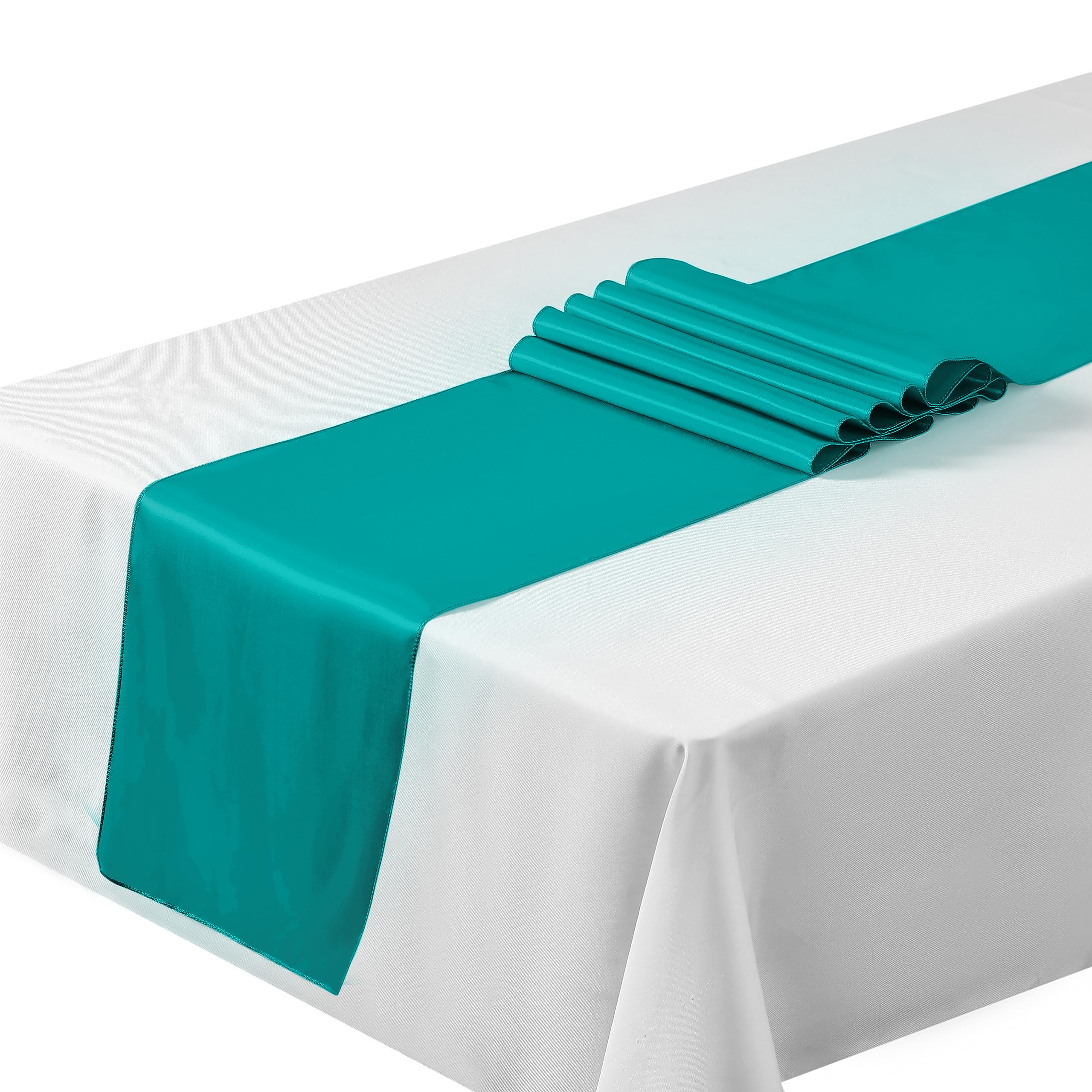 AKA 12"x 108" (Inch) Satin Table Runners Chair Swags Wedding Party Table Decoration (Peacock Green)
