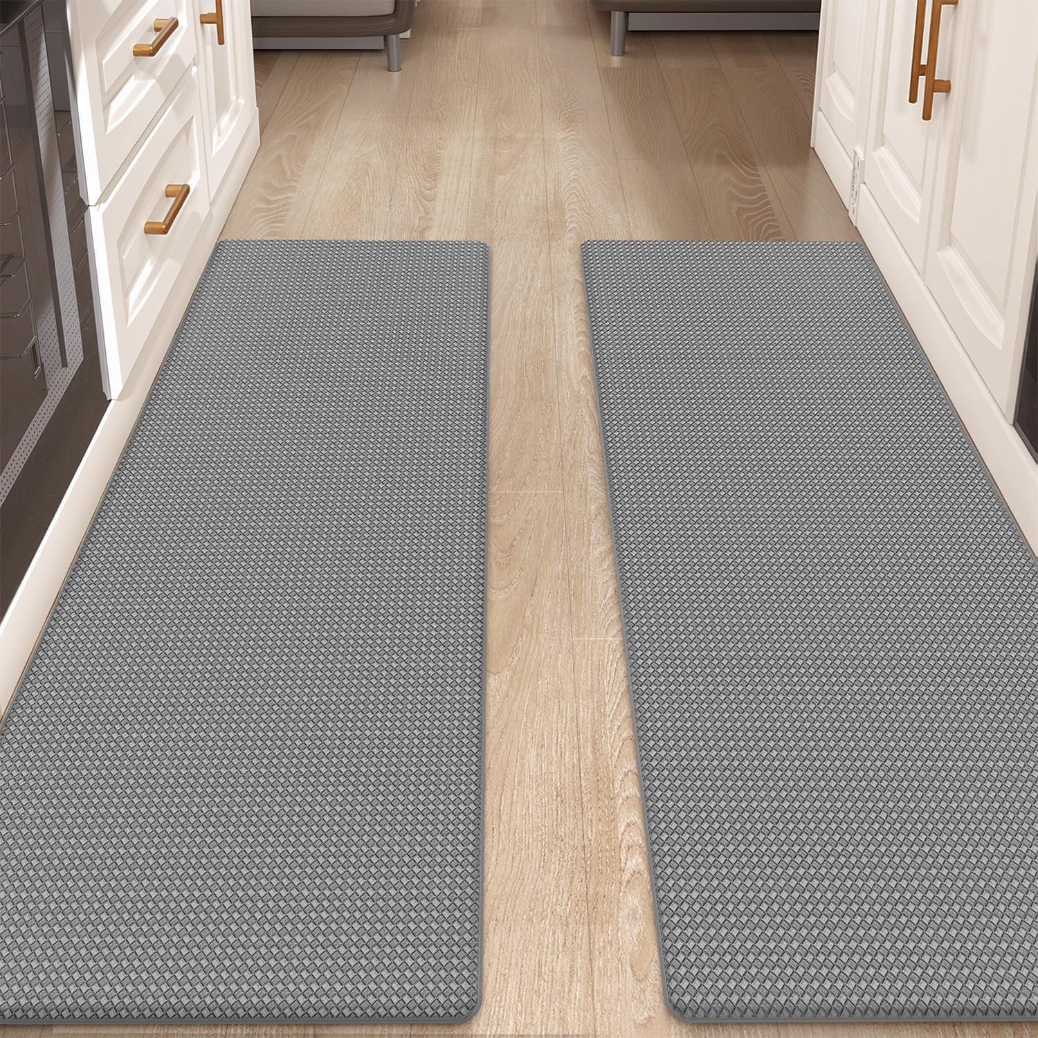 Color&amp;Geometry Kitchen Mat for Floor 17x59+17x59 Anti Fatigue 2PCs, Grey