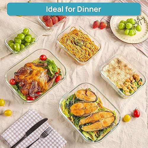 Vista 4 de Vtopmart 2.26L/76oz Extra Large Glass Food Storage Containers with Lids, 6 pack Meal Prep Container Set, Airtight Lunch Boxes with Snap Locking Lids