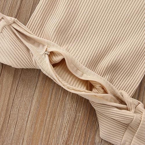 Miniatura 5 de Conjunto de ropa para niños y niñas, mameluco para recién nacido, gorro de punto acanalado, manga larga, con botones, color liso, mono