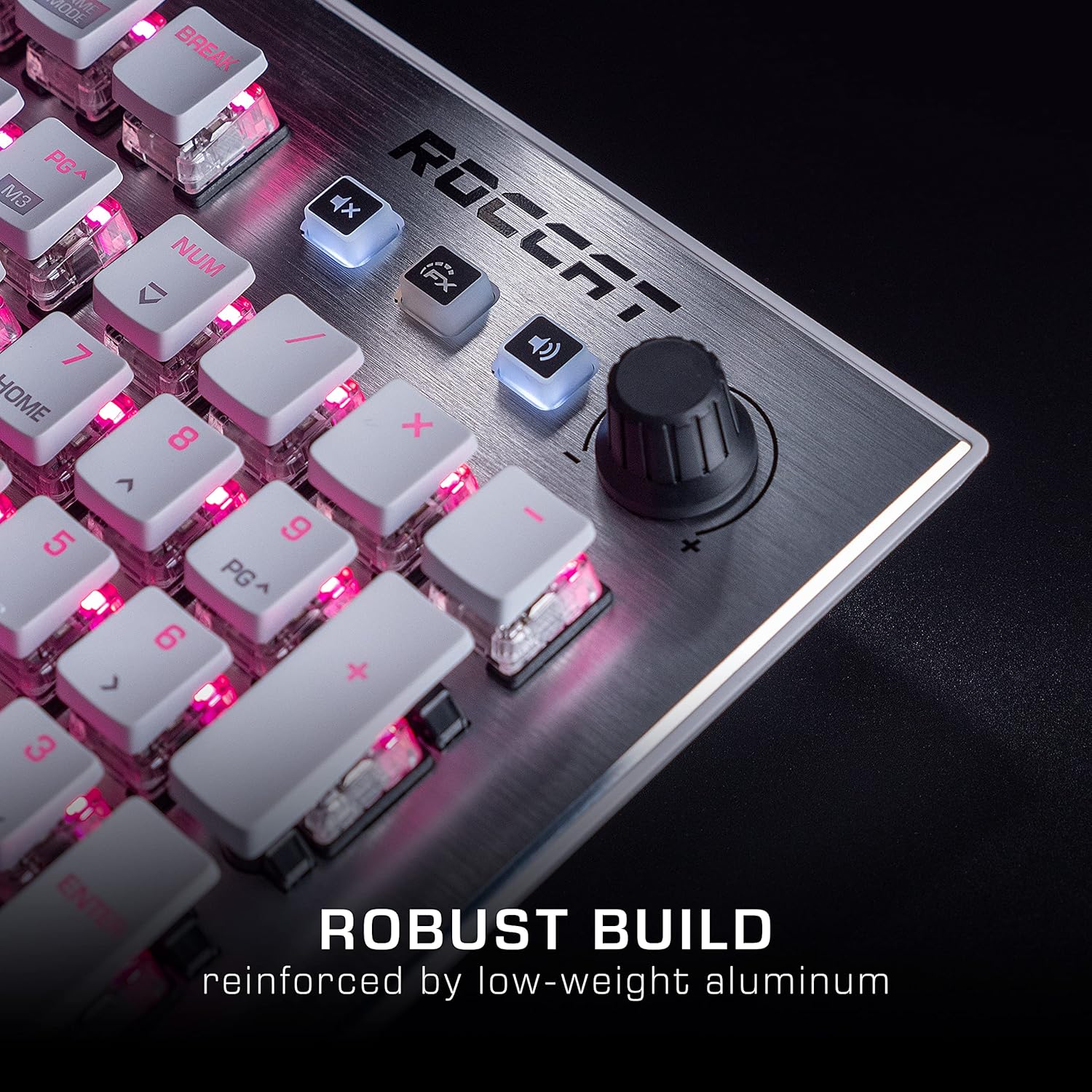 Roccat Vulcan 122 keyboard with detachable wrist rest.