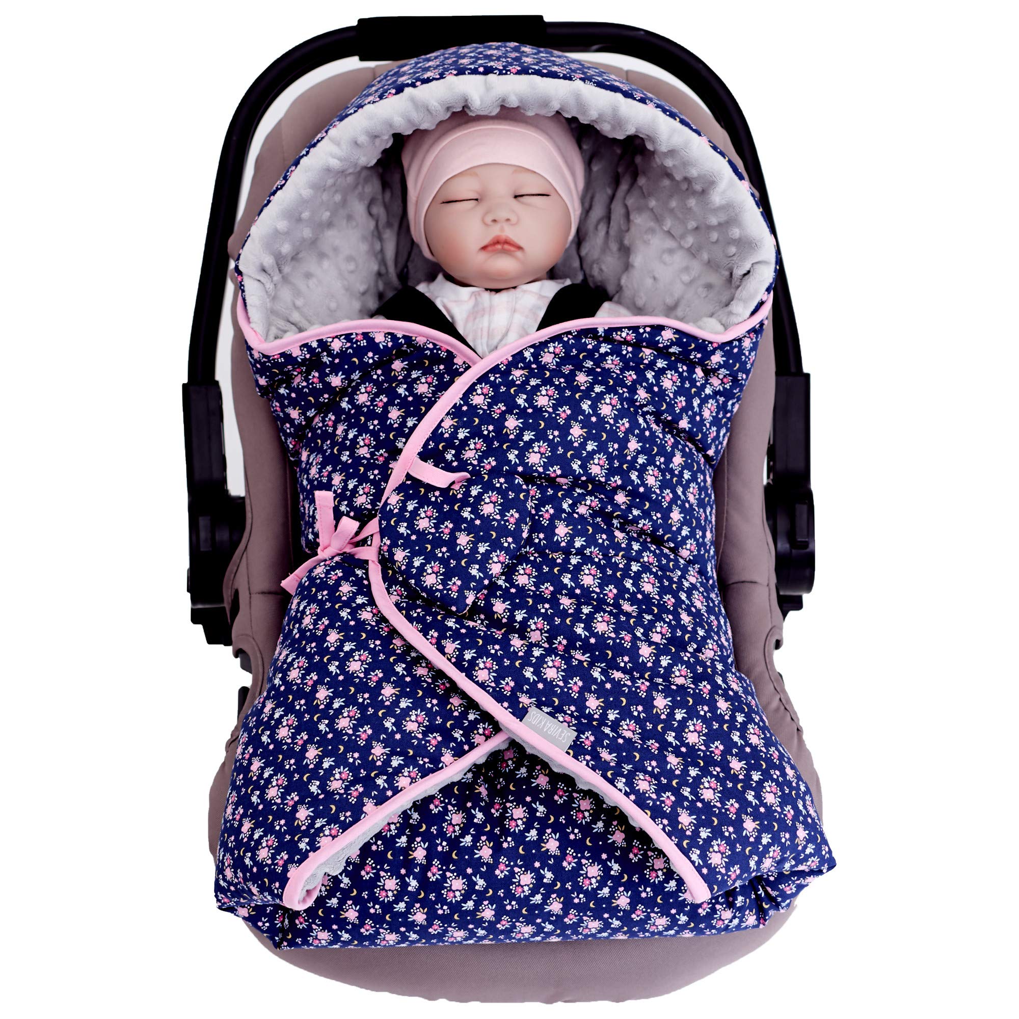 Sevira Kids - Manta envolvente reversible y multiusos, FLORE, azul, 80 cm x 80 cm