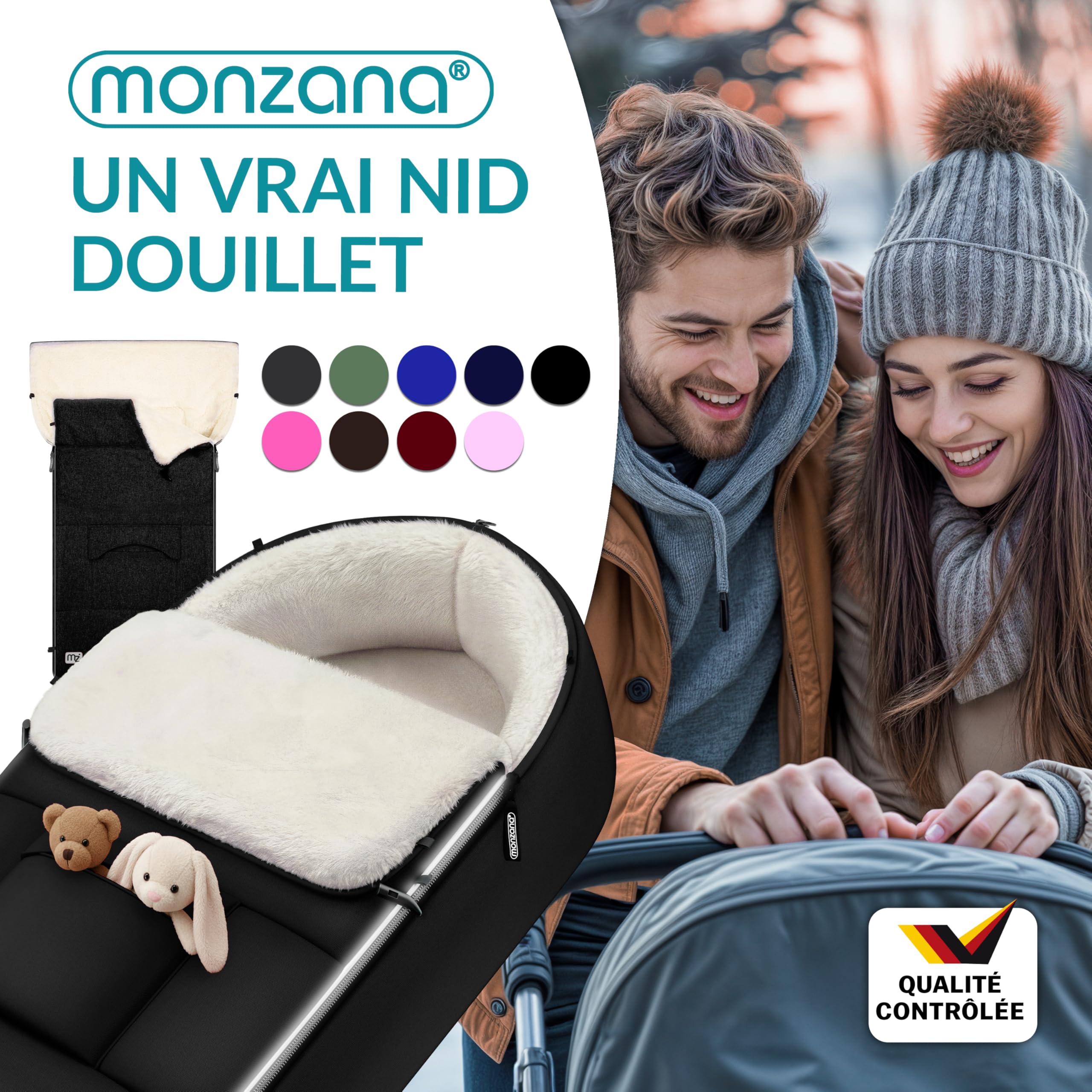 MONZANA® Réducteur de lit bébé Chancelière universelle pour poussette landeau ou siege auto Couverture bebe nid d'ange