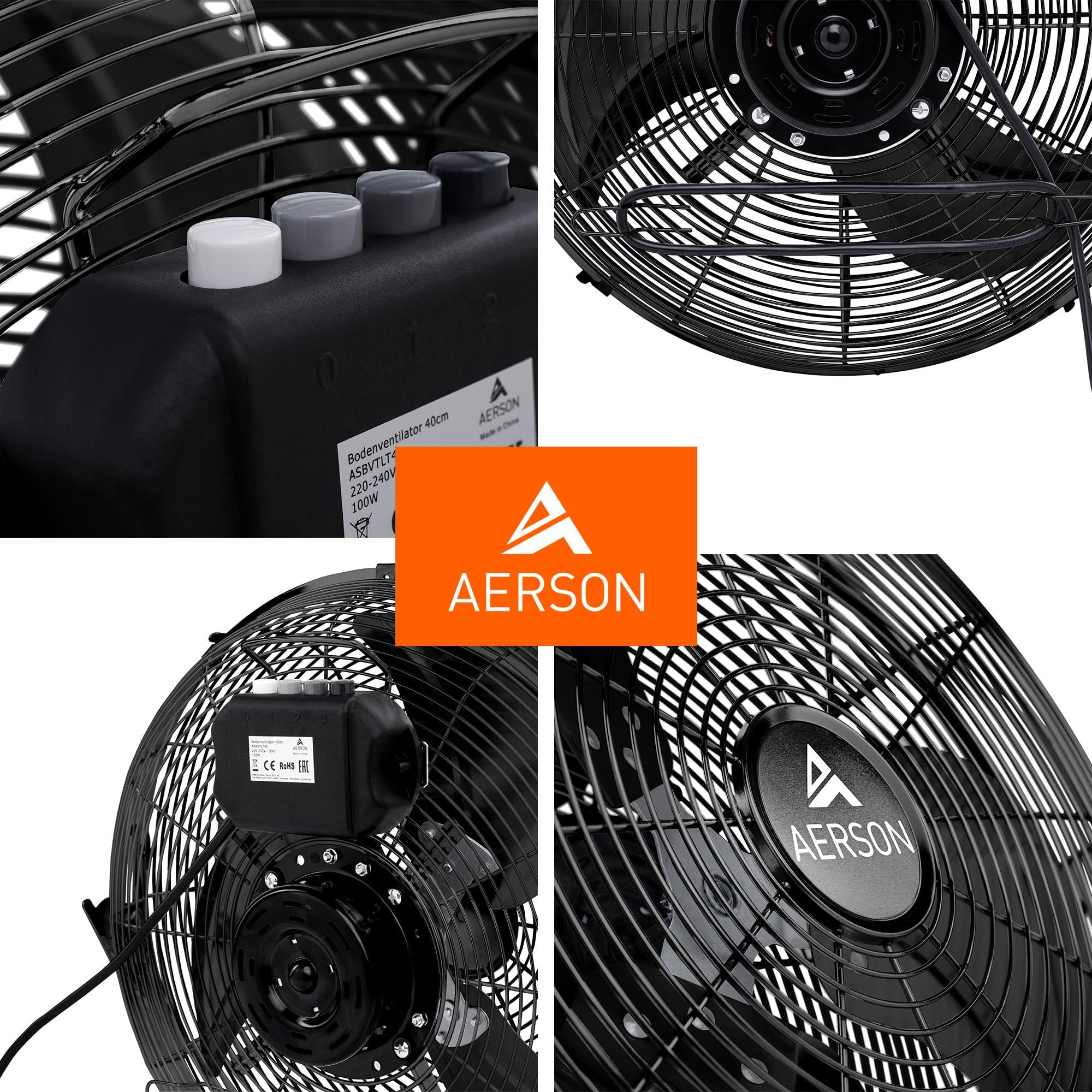 TRESKO AERSON Ventilateur de Sol 60 cm | Ventilateur sur Pied 200W | avec 3 niveaux de puissance | Débit d'air élevé | Construction robuste en métal | Inclinable à 110 degrés
