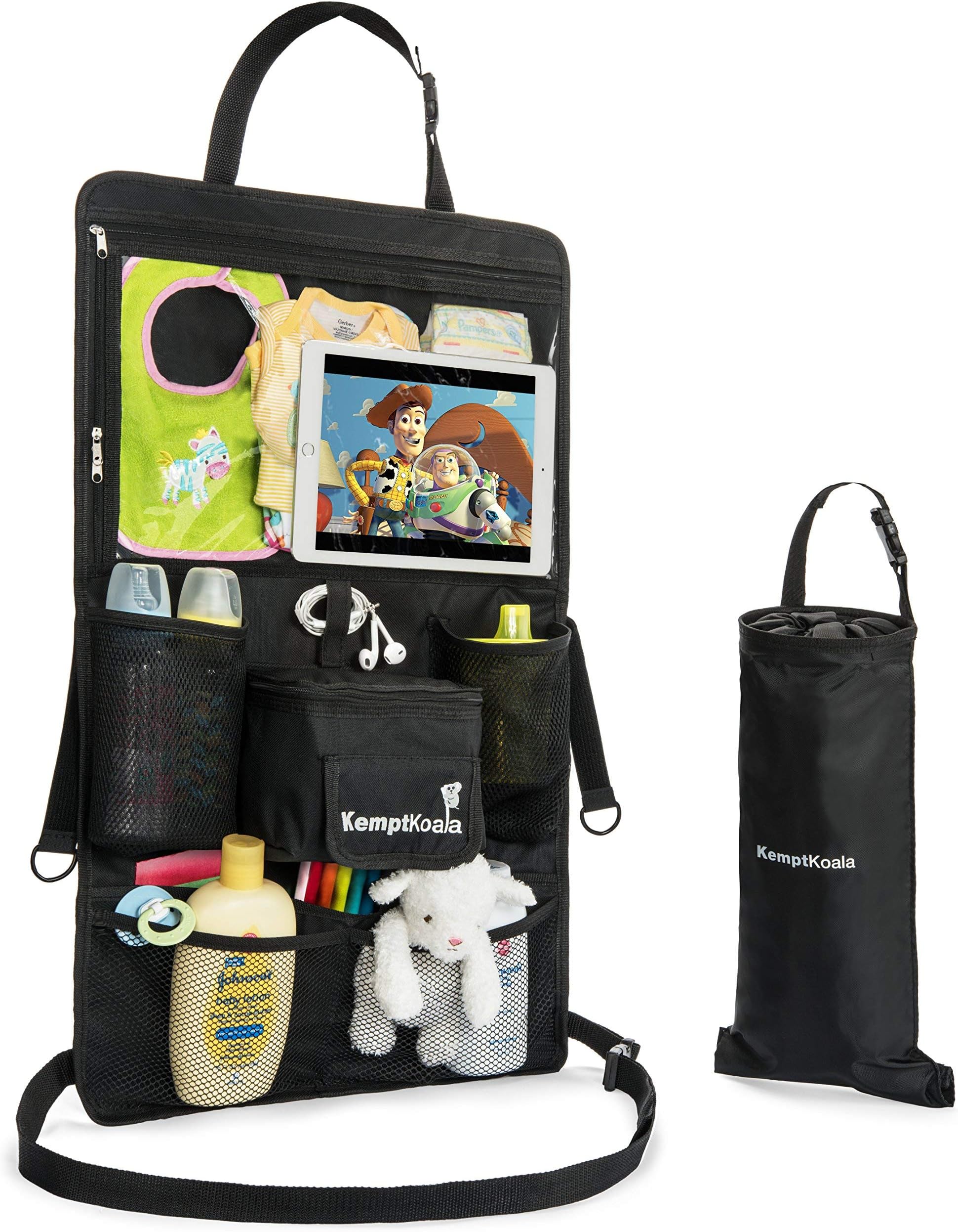 Ultimate Car Backseat Organizer w/Touch Screen Friendly 17” Tablet Pocket & Cup Holder – #1 Guaranteed Back Seat Car Organizer for Kids w/Handy Pockets for Wipes, Toys etc. Size: Large