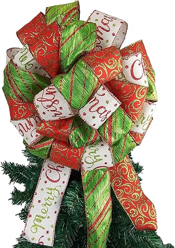 Christmas Tree Bow, Red Lime, Matches Green Monster, Lime Green Christmas Tree Topper Bows