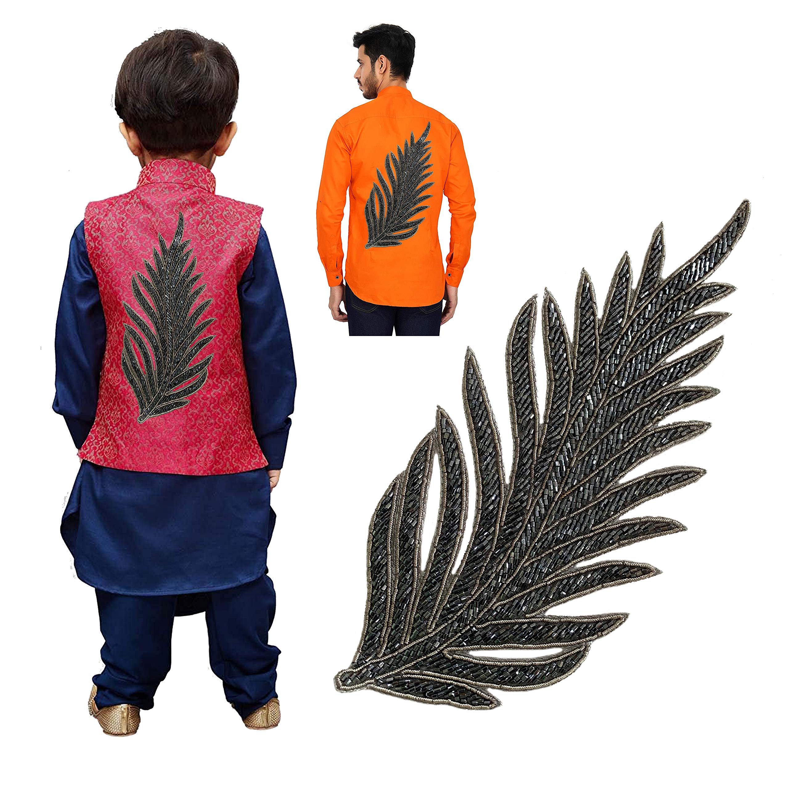 Lovetholy 1pcs, 28cm, Embroidery Neck Sew On Applique Patches/Decorative Patches for Clothes, Jackets, Jean's, Blouse, Saree, Dress Decoration (L-35.1) (Black)