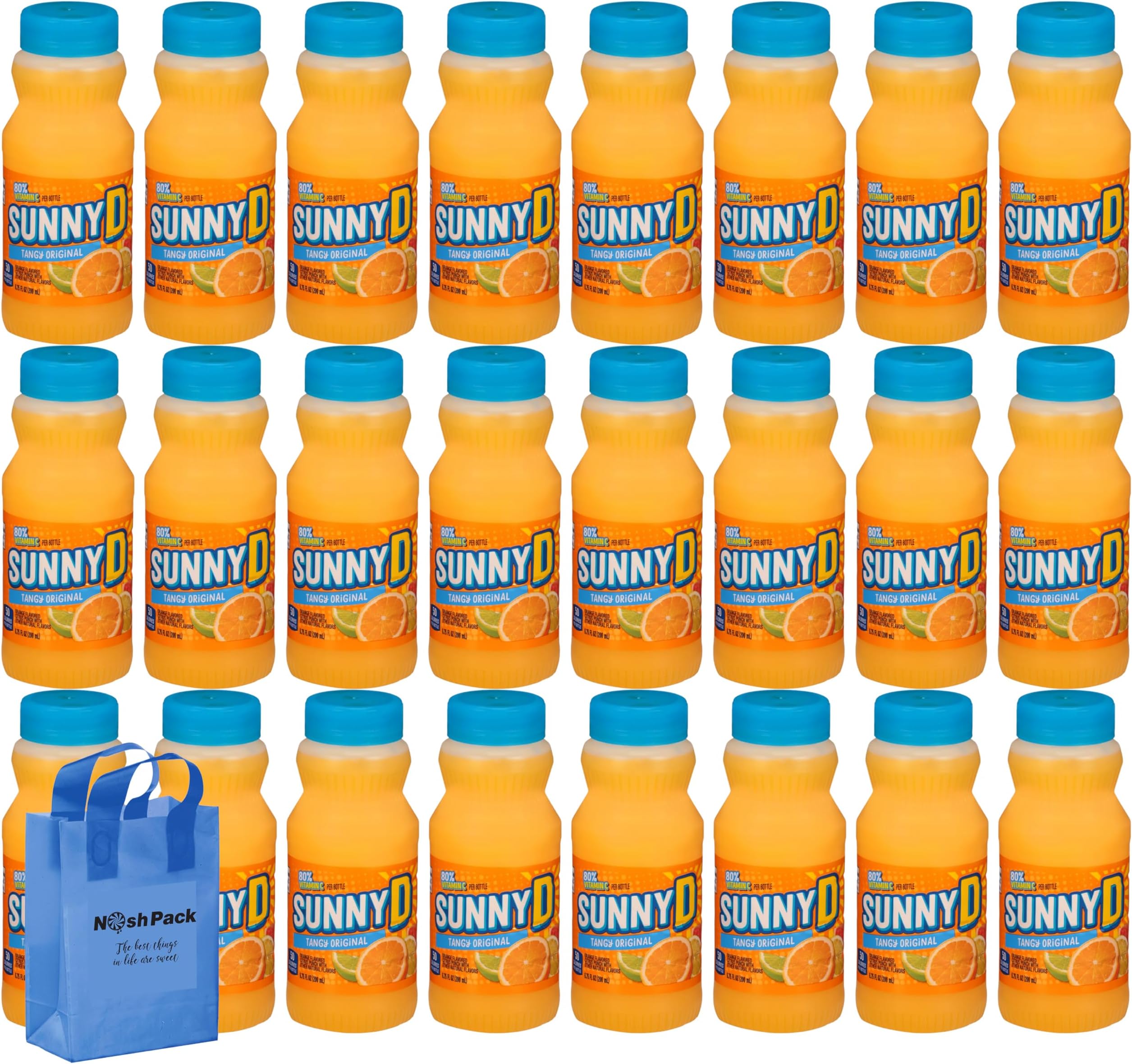 Sunny D Orange Juice Delight, Tangy Orange Flavored Citrus Punch Drink, 6.75 oz Individual Singles to Go Bulk Juice with Bag, 24 Pack