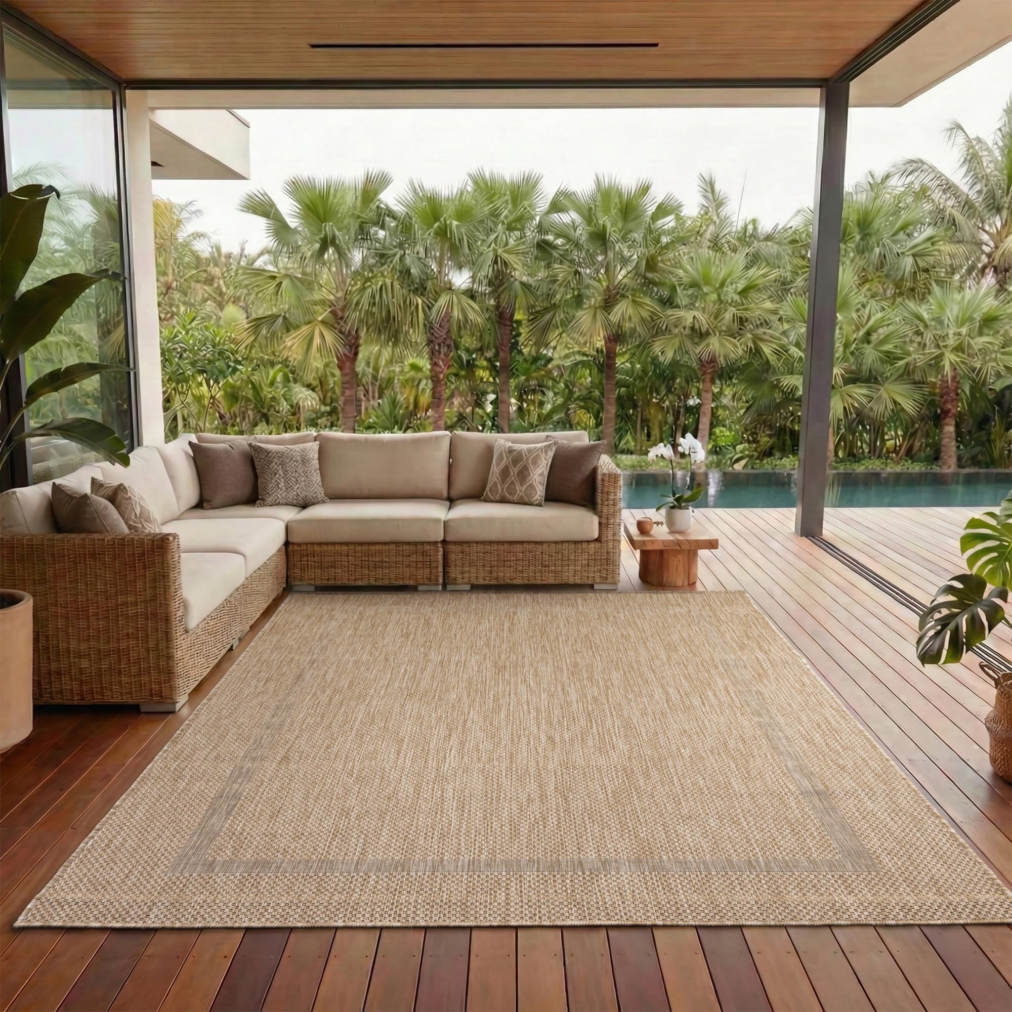 Outdoor Teppich Wetterfest Einfarbiges Design Terrasse Balkon Teppich Rund Küche Garten Sisal-Look Küchenteppich Läufer Flur