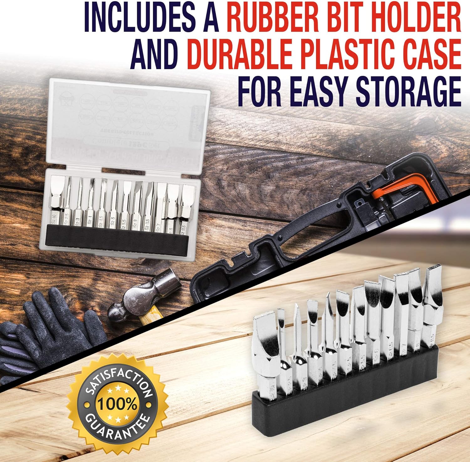 Slotted Screwdriver Bit Set | Premium12pc Complete SAE Set Bit Holder and Storage case Precision 1/4in Hex Shank Magnetic Flat Head Drive Bits Set 2 in Long Security Set for Drill Impact Drivers