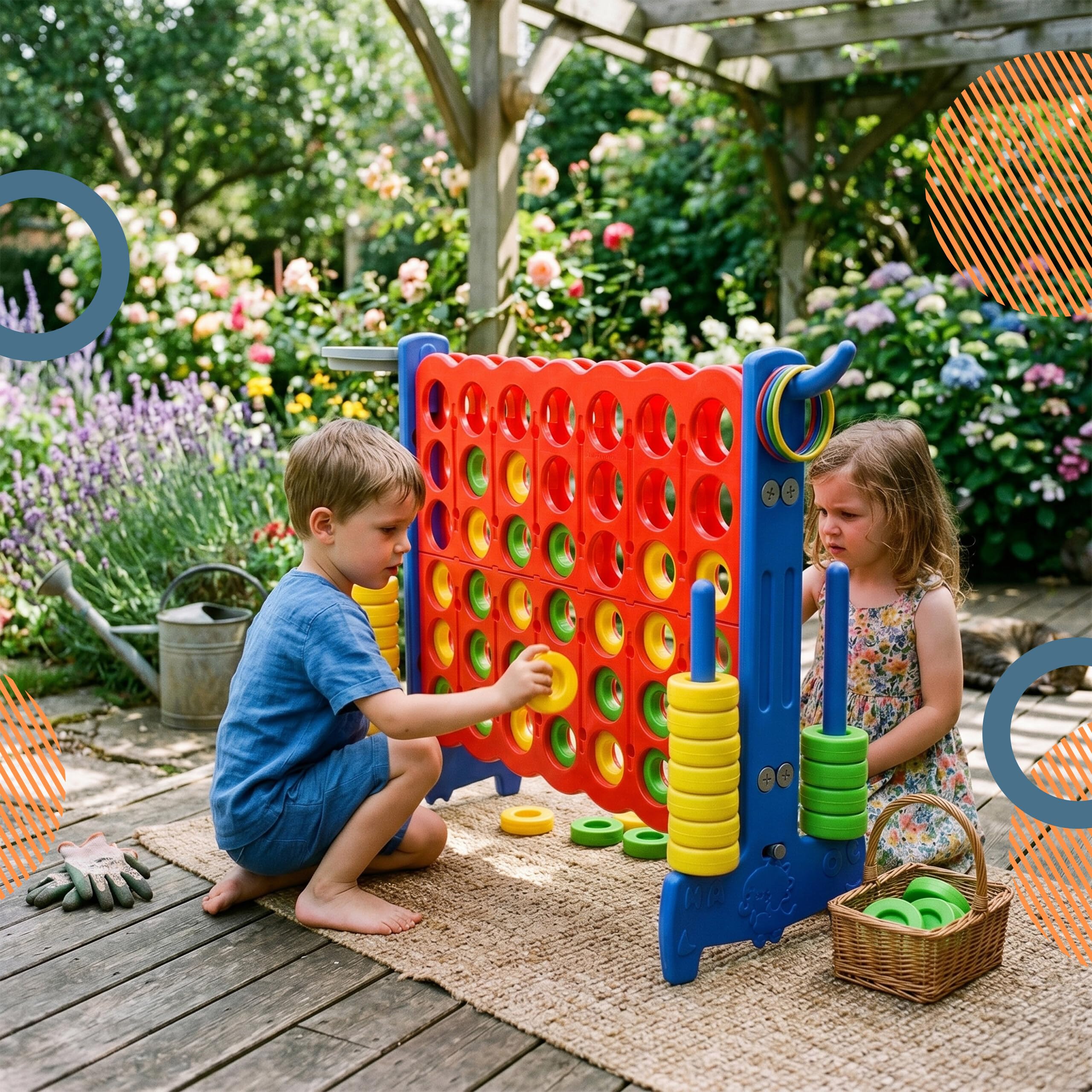 Relaxdays Vier Gewinnt XXL, outdoor, 3-in-1, bambini e adulti, 121x88x44 cm, gioco di lancio: basket e anelli, colore