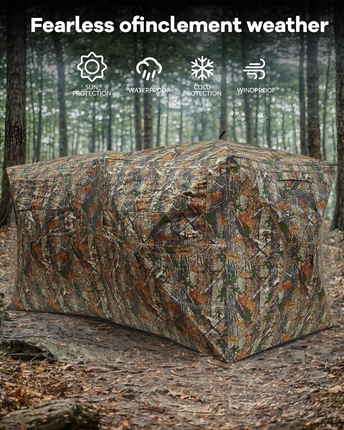 Hunting Blind 270 Degree See Through Pop Up Ground Blind for 2-4 Person, Waterproof Camouflage Hunting Tent with Silent Magnetic Door, Easy Setup Portable Deer and Turkey Hunting Gear