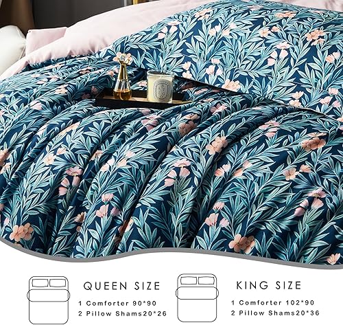 Miniatura 3 de Lotarrotta Juego de edredón tamaño Queen, juego de edredón floral gris, ligero para todas las estaciones, para cama tamaño Queen, edredón esponjoso