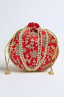 ATHZ Potli Bag Velvet for ladies traditional Indian Wristlet women handbags with Drawstring Ethnic Embroidery Fashion Potli
