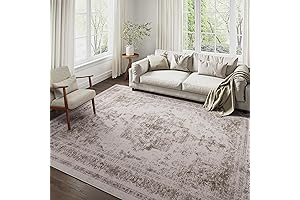 Vintage Tan and Brown Area Rug - 5x7 Washable Medallion Rug