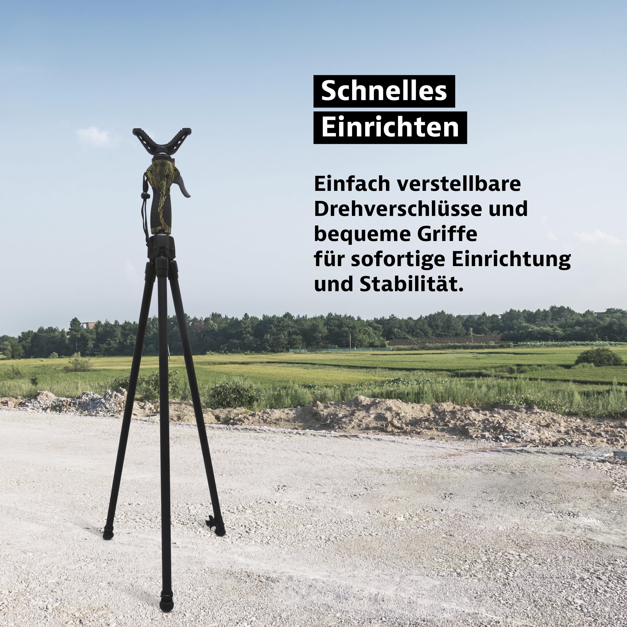 Royal Hunter - Zielstock Jagd Dreibein GEN 4 - Gewehrauflage - Pirschstock oder Schießestock für Jäger - Teleskop mit Schnelllverschlußsystem - stufenlos verstellbar von 200cm bis 160cm