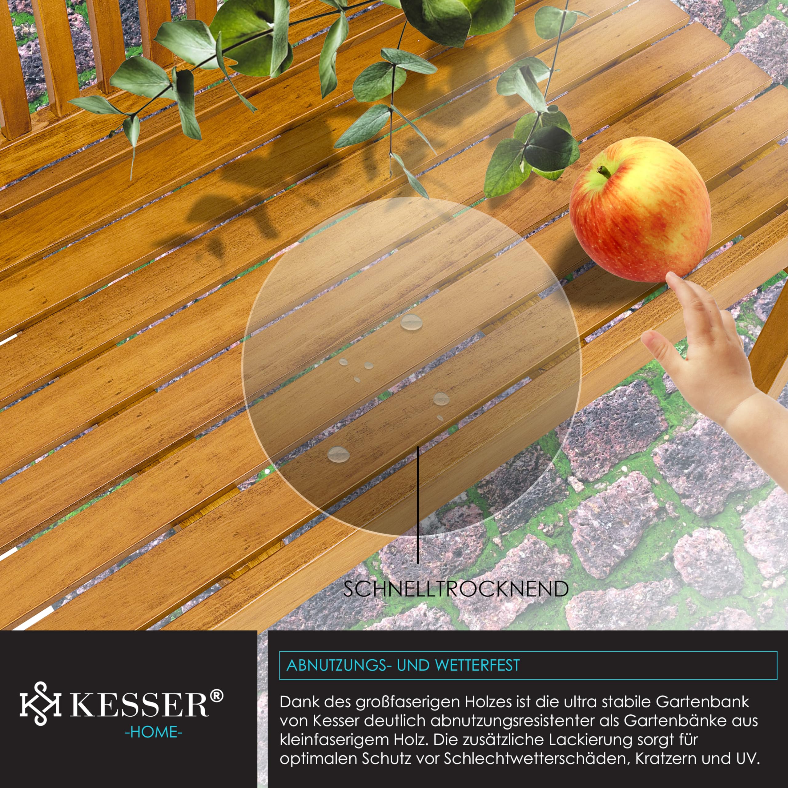 KESSER® Banco de Jardín de Madera Resistente a la Intemperie | 225 kg para 2-3 Personas | Banco de Parque de Madera Maciza | Asiento 125 cm | Balcón, Terraza y Jardín Incluye Cubierta Marrón Claro