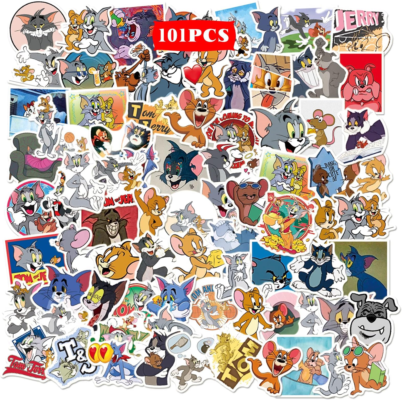 LYNE Cartoon Stickers 101PCS Cat and Mouse Characters Funny Anime Decals for Laptop Luggage Water Bottle Skateboard Gifts for Kids